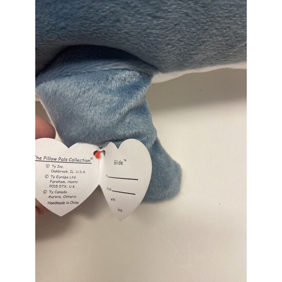 Ty Pillow Pals Plush Gray Glide The Dolphin 14 Inch  Stuffed Toy Heart Tag - Picture 3 of 5